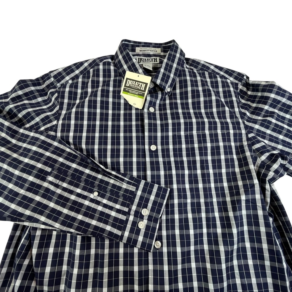 Duluth Wrinkle fighter Button Shirt Mens M Tall Relaxed Long Sleeve Blue Plaid